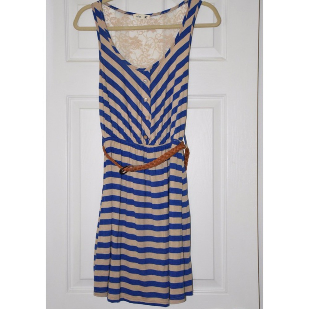A blue and tan stripped dress